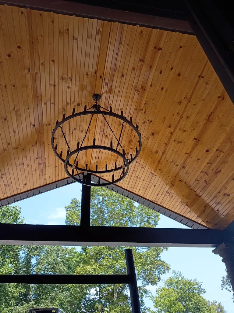Stained tongue-and-groove porch ceiling in Knoxville, Tennessee